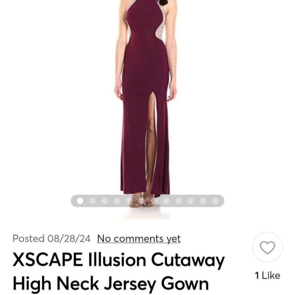 XSCAPE Gown 2 Burgundy Illusion Cutaway High Neck
